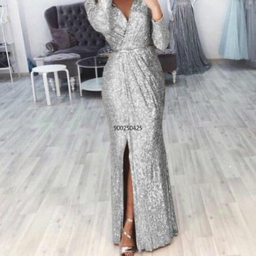 Evening Party African Dresses for Women Plus Size Glitter Long Sleeve Peplum Vestidos Africa Clothing Maxi Dress Elegant Clothes