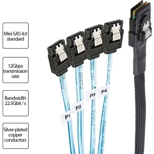 Internal Mini SAS SFF-8087 36-Pin To 4 SATA 7-Pin Forward Breakout Cable 12Gbps 50cm 1M Hard Drive Data Splitteer Cable Cord