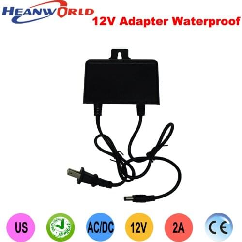 Heanworld Waterproof Outdoor US 12V 2A AC/DC Power Supply Adapter for CCTV Security Camera