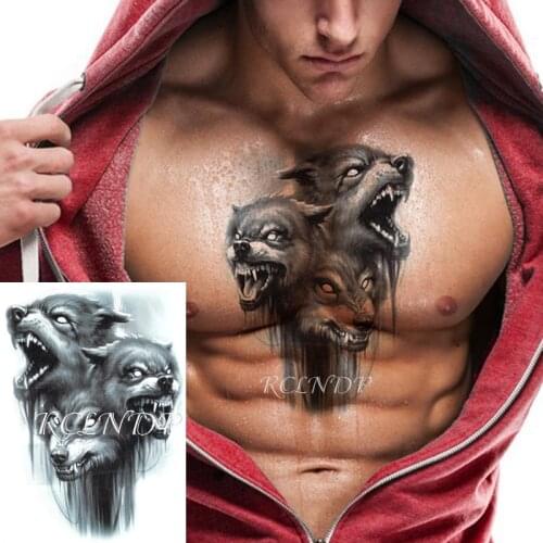 Waterproof Temporary Tattoo Sticker Three Roaring Wolves Head Animal Cool Fake Tatto Flash Tatoo Arm Leg Art for Women Men