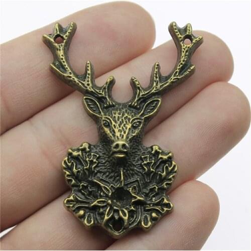 WYSIWYG 1pcs 51x38mm Reindeer Deer Head Antlers Pendants Jewelry Making Antique Bronze Color Deer Antlers Pendants Charm