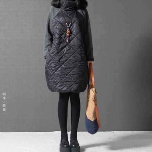 M-4XL/5XL/6XL/7XL Plus Size Winter Women Jacket Coat Patchwork Splice Ropa Mujer Turtleneck Cotton Vestidos Cotton Padded Jacket