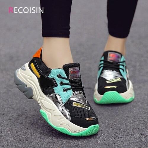 RECOISIN 2020 Autumn Fashion Women Sneakers High Quality Breathable Casual Shoes For Women Height Increasing Chunky Ladies Shoes