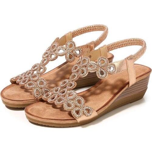 Women Summer Bohemian Style Heels Rhinestone Sandals