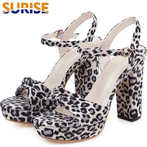 Gladiator Women Platform Sandals High Block Heels Brown White Leopard Flock Casual Party Office Ladies Summer Ankle Strap Shoes