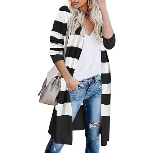 Women Sweater Cardigans 2021 Fall Winter Top Cashmere Casual Splicing Color Stripes Coat Fashion Loose Cardigan Ladies Sweater