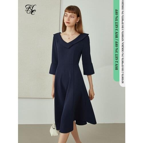 FANSILANEN Temperament Hepburn Style Dress Women 2021 Autumn New Solid Color High Waist Skirt Mid-length Woman Dress Vintage