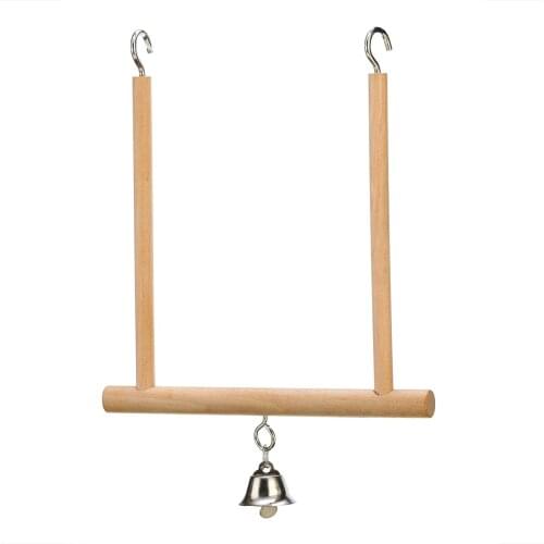 Wooden Birds Perch Parrots Hanging Swing Cage Pendant Toys with Bells Cockatiels Macaws Stand Holder