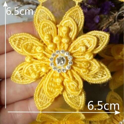 1 yard 3D Orange Diamond Flower Floral Embroidered Lace Trim Applique Fabric Ribbon Sewing Craft For Costume Hat Decoration