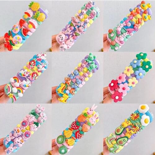 10PCS/Set Girl Rainbow Cartoon Character Fruits Flower Nylon Elastic Hair Bands Sweet Rubber Hair Tie Scrunchie Hair Accessories