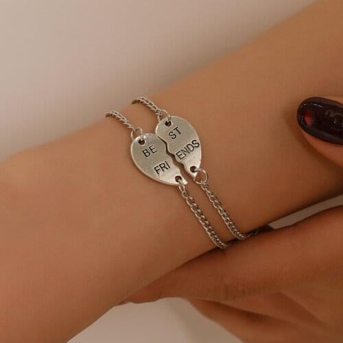 2 Pcs/Set Best Friends Charm Bracelet for Women Girls Heart Gold Silver Color Friendship Forever Jewelry Accessories Gift