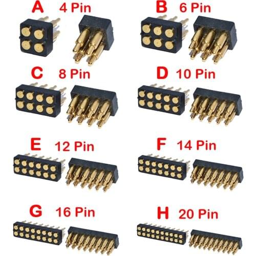 2 pcs Spring Loaded Pogo Pin Connector Plug 4 6 8 10 12 14 16 20 Pin Dual Row Surface Mount SMT DIP Height 7.0mm Pitch 2.54 mm