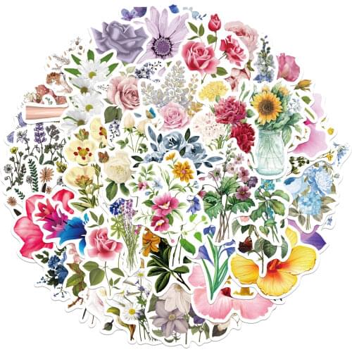 25/50PCS Beautiful Colorful Flowers Blooms Memo Stickers for Laptop Car Skateboard Helmet Suitcase Stationery gift For kids