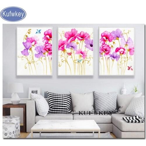 3pcs/set Diamond painting pink Poppy flower cross stitch 5d diy diamond embroidery full square/round Rhinestone decoration home