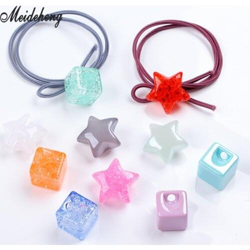 Acrylic Cracked Star Square Beads for Jewelry making Jelly UV plating Eccentricity hole Gifts beads Hair Ornament Accessories