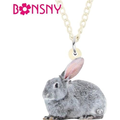 Bonsny Acrylic Gray Easter Hare Bunny Rabbit Necklace Choker Cute Animal Pendant Chain Jewelry For Women Girls Kid Festival Gift