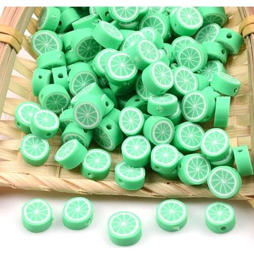 30pcs/Lot Green Lemon Chips Fruit Polymer Clay Beads Loose Spacer Beads For Jewelry Making DIY Bracelet Accessories