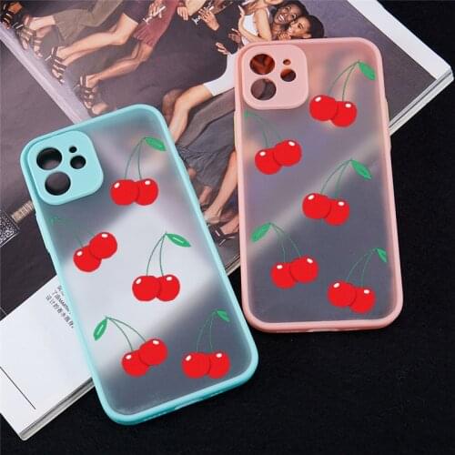 Cute Pink Cherry Fruit Phone Case for iPhone 11 12 Pro Max X XS XR SE20 6S 7 8 Plus Pattern Candy Clear Hard Matte Cover Fundas