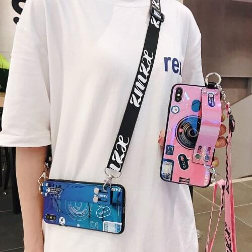 3D Cute Retro Camera Case Stand Holder + Lanyard Silicon Phone Cover For Samsung Galaxy A6 A7 A8 PLUS J3 J4 J6 J8 A9 2018 A750