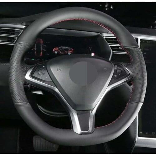 Car Steering Wheel Cover Hand-Stitched Black Artificial Leather Car Steering Wheel Covers For Tesla Model S Model X 2016-2020