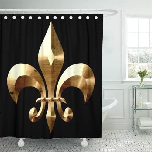 Black Fleur De Lis Symbol in Gold and France Shower Curtain Waterproof Polyester Fabric 60 x 72 Inches with Hooks