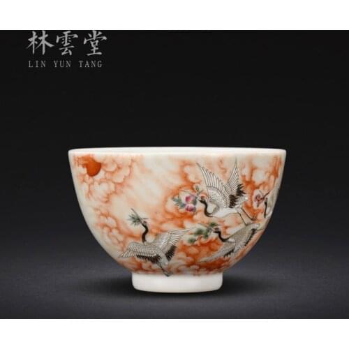 Lin Yuntang hand-painted color ink r crane chaoyang cranes masters cup cup of jingdezhen ceramics by hand