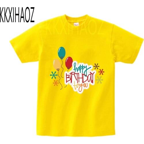 Kids Happy Birthday Print T-shirts Boy And Girl Birthday Present Cute Tshirt Baby Birthday Gift Top Children Clothes NN