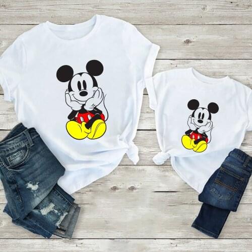 Kids T Shirts Boys Girls Summer Short Sleeve Casual White Matching Family Tshirts Disney Kawaii Mickey Mouse Tops Female Tshirts