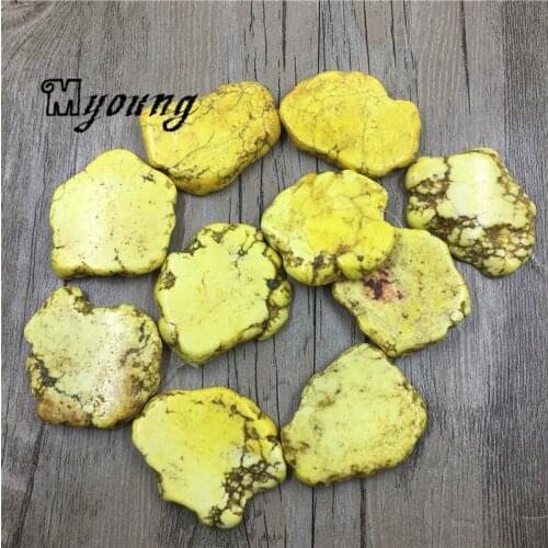 Smooth Yellow Turquoises Slice Beads, Natural Center Trilled Howlite Beads, Jewelry DIY Findings, MY1670
