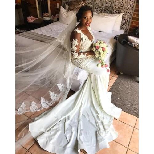 Glamorous Mermaid Illsion Lace Wedding DressesSweep Train Sexy Long Sleeves Bridal Gowns Custom made