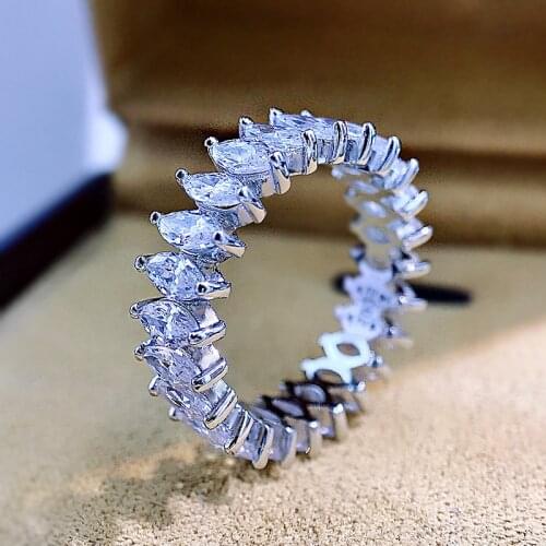 100% Quality Assurance 925 Sterling Silver Full Eternity Ring Ladies Engagement 3*5 MM Marquise Cut SONA Stone Wedding Jewelry