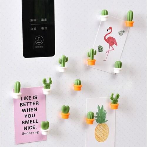 6pcs Kitchen Cactus Refrigerator Stickers Succulent Green Plant Message Stickers Magnetic Cute Cartoon Magnetic Stickers