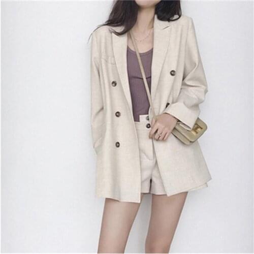 Fashion suit Women Summer New Leisure Korean version of loose cotton/linen small suit jacket shorts suit linen two-piece women