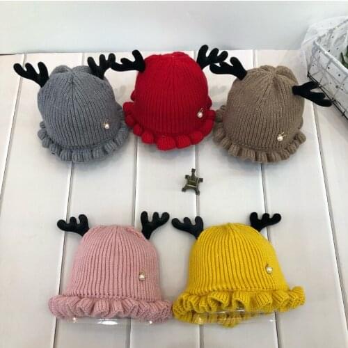 New Winter Girls ' Deer Horn Knitted Hat Comfortable and Warm Cute Round Cap Outdoor Cold Proof Boy 's Cap 2021 Hot
