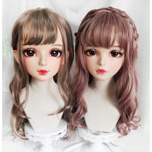 NEW-168) Female Resin Silica Dance Party Masks Halloween BJD Girl Doll Crossdresser Japan Kigurumi Anime Cosplay Mask with Wig