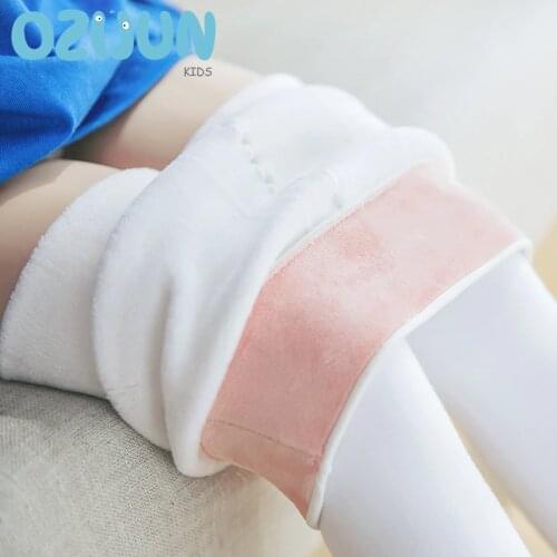 New 2020 Winter Kids Girl White Dance Warm Tights Children Velvet Solid Color Thick Pantyhose Elastic Waist 4-15 years Stocking