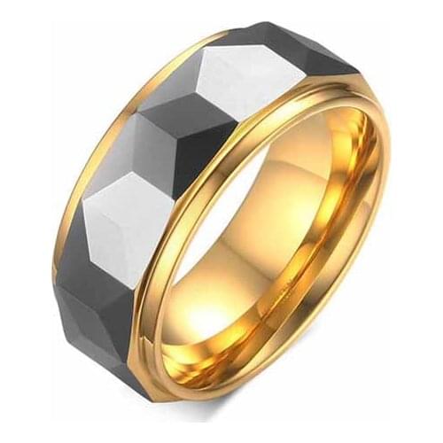 New Fashion Geometric Shape Beautiful Ring Tungsten Steel Classic Gold Gray Polish Engagement Ring for Men Women Friend Jewelry