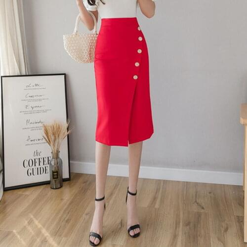 New Plus Size 5xl Womens Pencil Skirt Big Size 4xl Casual High Waist Red Skirt Korean Office Women Sexy Midi Skirts Jupe Femme