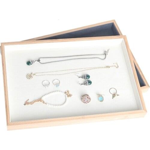 Bamboo Imitation Suede Empty Jewelry Storage Tray Ring Earring Necklace Bracelet Pendant Jewelry Display Organizer Tray