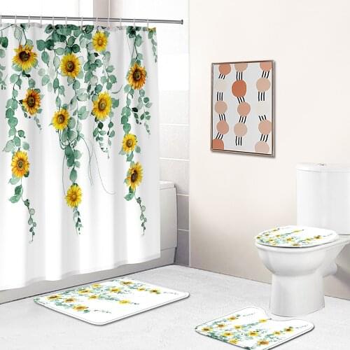 Sunflower Polyester Prited Bath Waterproof Bathroom Shower Curtain Setsin the Bathroom for Modern Accessory Bathroom Products
