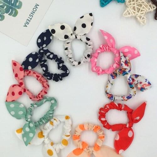 10pcs/lot Original Head Flower Hair Accessories Headdress Korea Trinkets Rabbit Ears Fabric Polka Dot Rubber Band Hair Rope Ring
