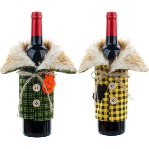 Christmas Sweater Wine Bottle Cover Collar Button Coat Design Wine Bottle Dress Gift Bag Xmas Party Decorations