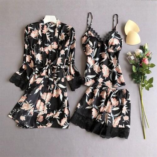 Sexy nightgown ladies lace pajamas female 2020 new sling sleepwear three-piece home service bath robe women camison mujer