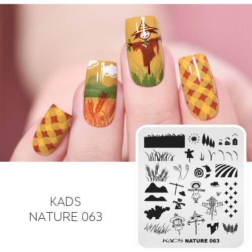 Autumn field Nail Stamp Plate Wheat Scarecrow Pattern Design Nail Stamping Template Image Stencil Tool for Nail Decoration