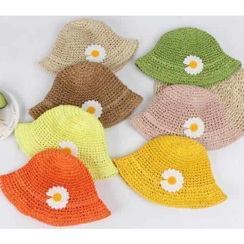 Summer Lovely Daisy Pattern Kids Boys Girls Straw Hats Fashion Baby Sun Hats Beach Caps Bucket Hat