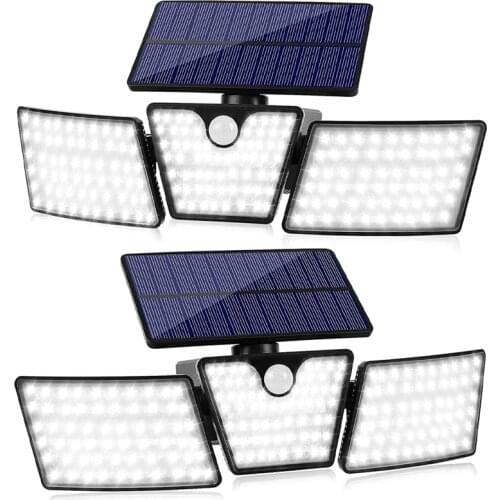 Solar Lights Outdoor 3 Head 360 Degree Adjustable Flood Lights for Wall Porch Garden Patio Yard Garage Pathway 2 Pack