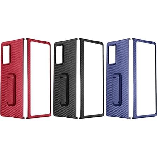 Carbon Fiber With Holder Back Front Cover Ultra Thin Shockproof Case For Samsung Galaxy Z Fold 2 Fold 2 5G