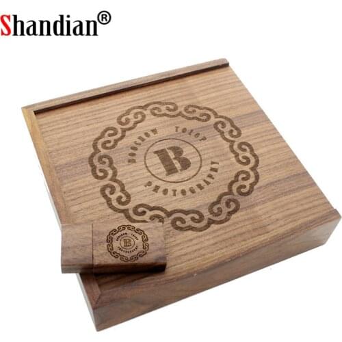 SHANDIAN LOGO Wood usb+ Box USB flash drive Memory card Pendrive 4GB 8GB 16GB 32GB 64GB Photography Wedding gift 170*170*35MM