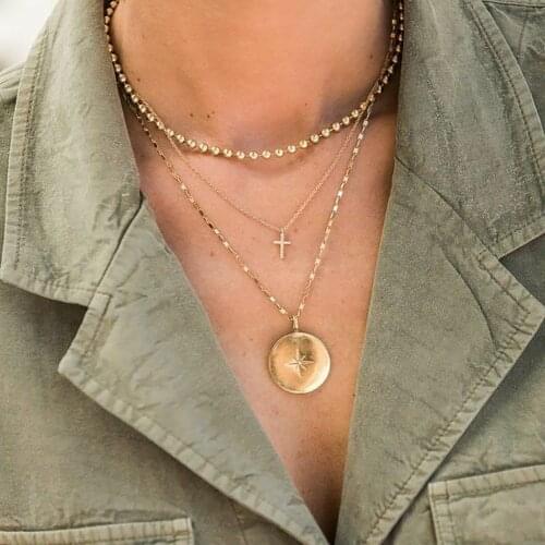MAA-OE Vintage Coin Cross Pendant Necklace For Women Fashion Figure Long Necklaces & Pendant 2019 Gold Color Boho Jewelry Gift
