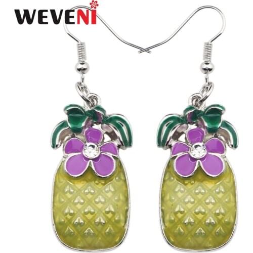 WEVENI Enamel Alloy Tropic Flower Pineapple Earrings Dangle Drop 2018 Trendy Cute Fruit Jewelry For Girls Women Ladies Wholesale